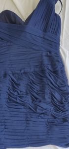 La Femme Ruched One Shoulder Navy Cocktail Dress